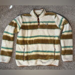 Calm Seas Pullover Sweatshirt by Salty Crew Striped Fleece Cream, Brown, Green